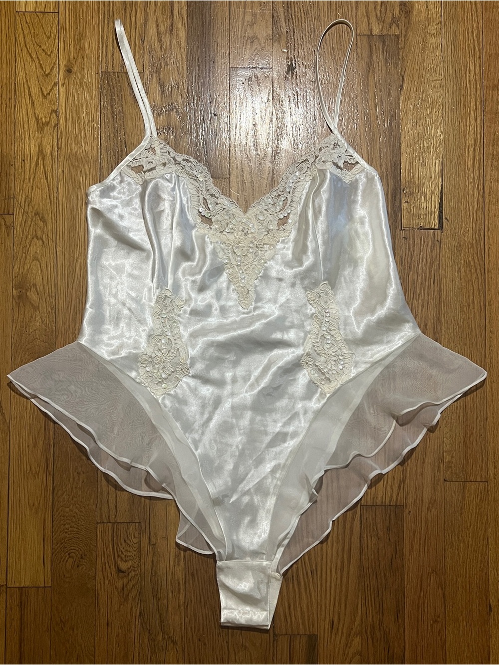 Vintage 90's Victoria's Secret Ivory Cream Teddy Romantic Bridal Lingerie L RARE